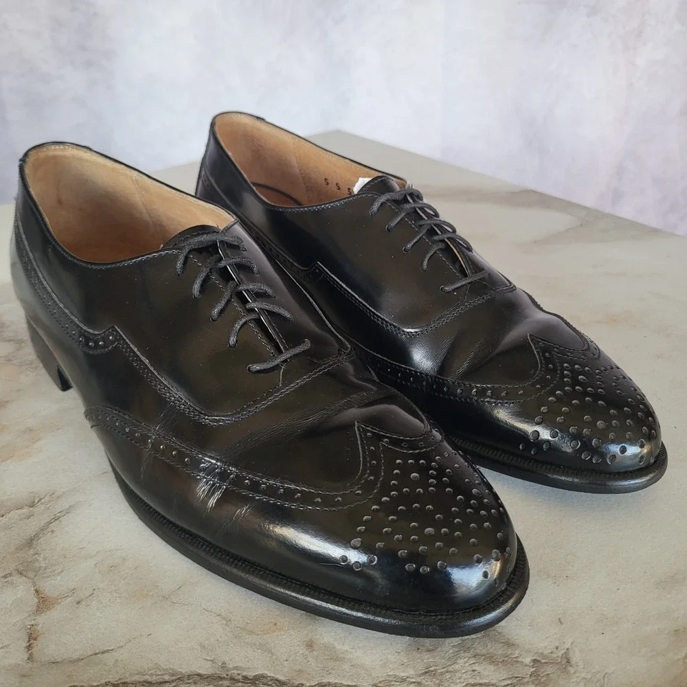 Johnston Murphy Italy Wingtip Oxfords Black Men's Size 8 M